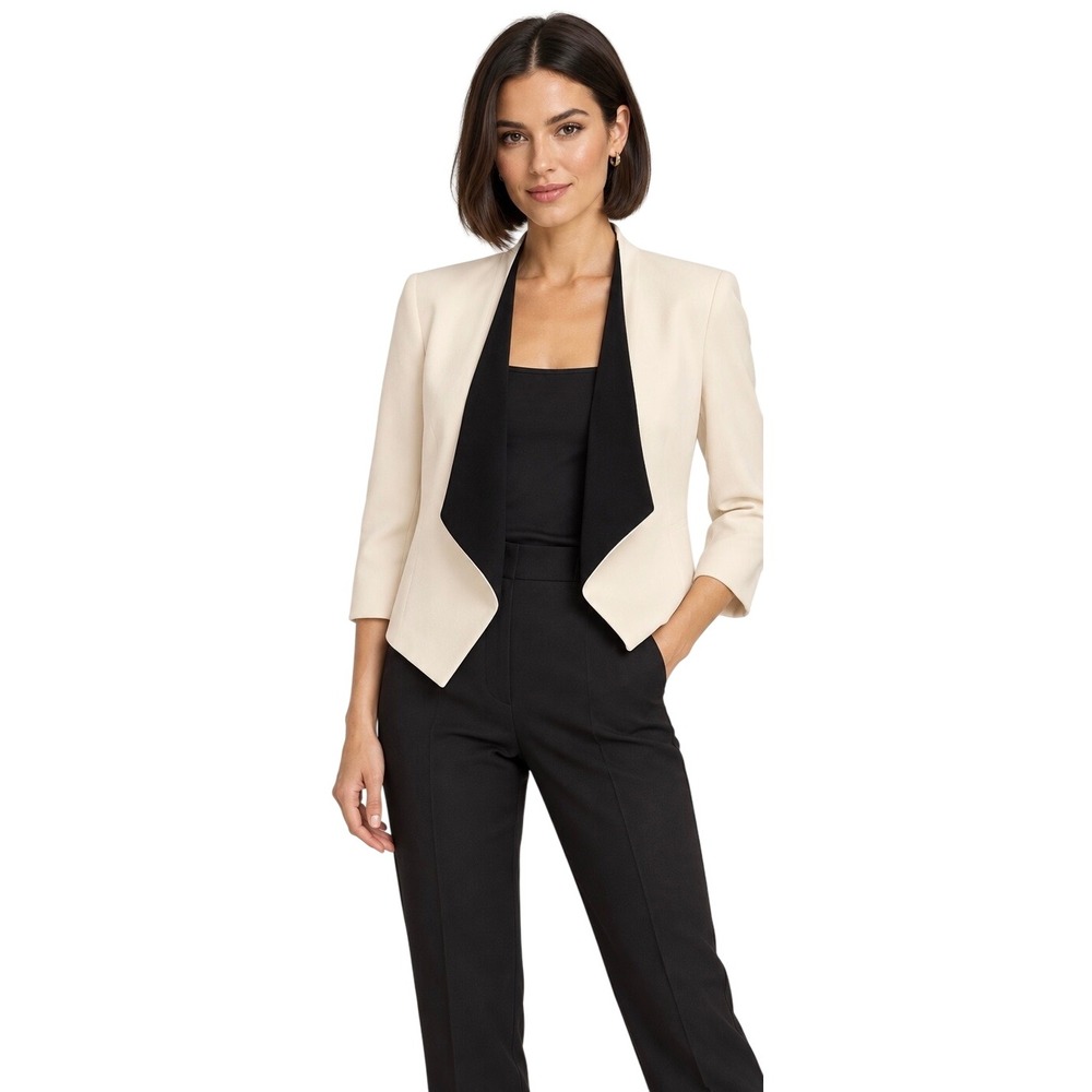 Alice + Olivia Size 6 Ivory Black Contrast Lapel Draped Blazer Jacket